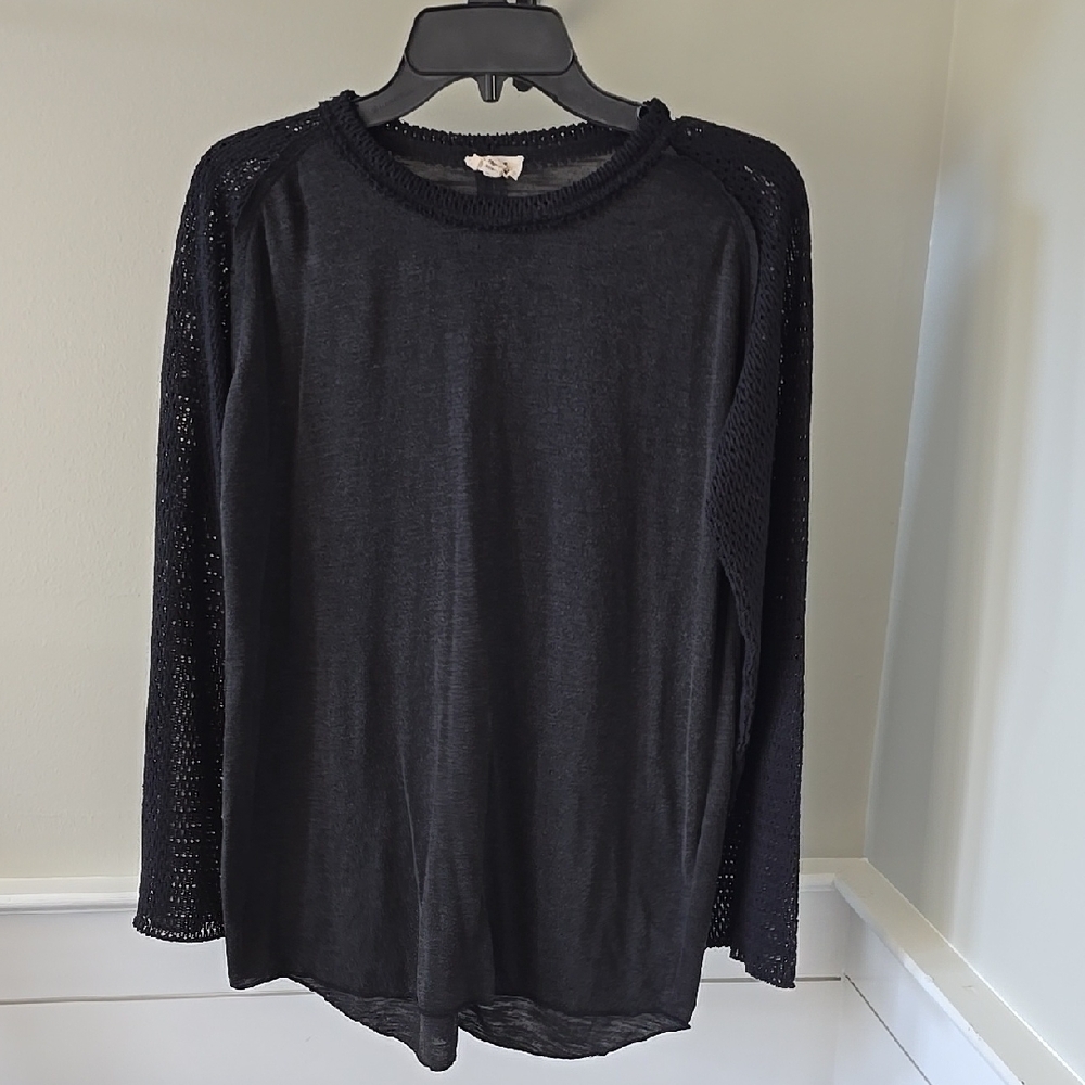 POL Black Knit Top with Open Knot Sleeve